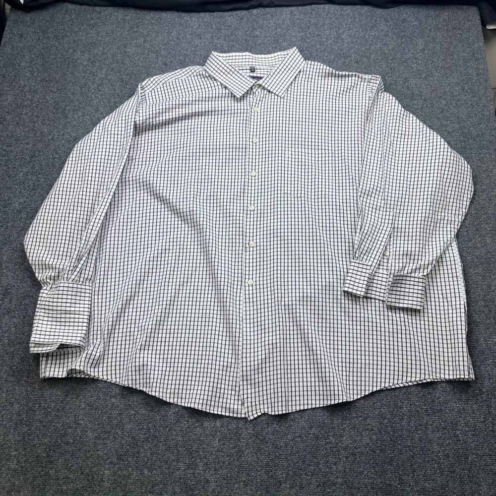Geoffrey Beene No Iron Business Casual Check White Black Button Down Shirt